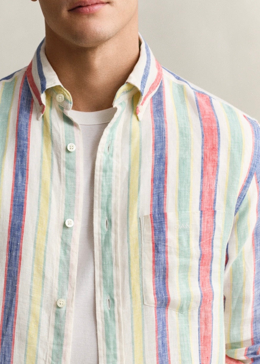 Reg Multistripe Lin Skjorte