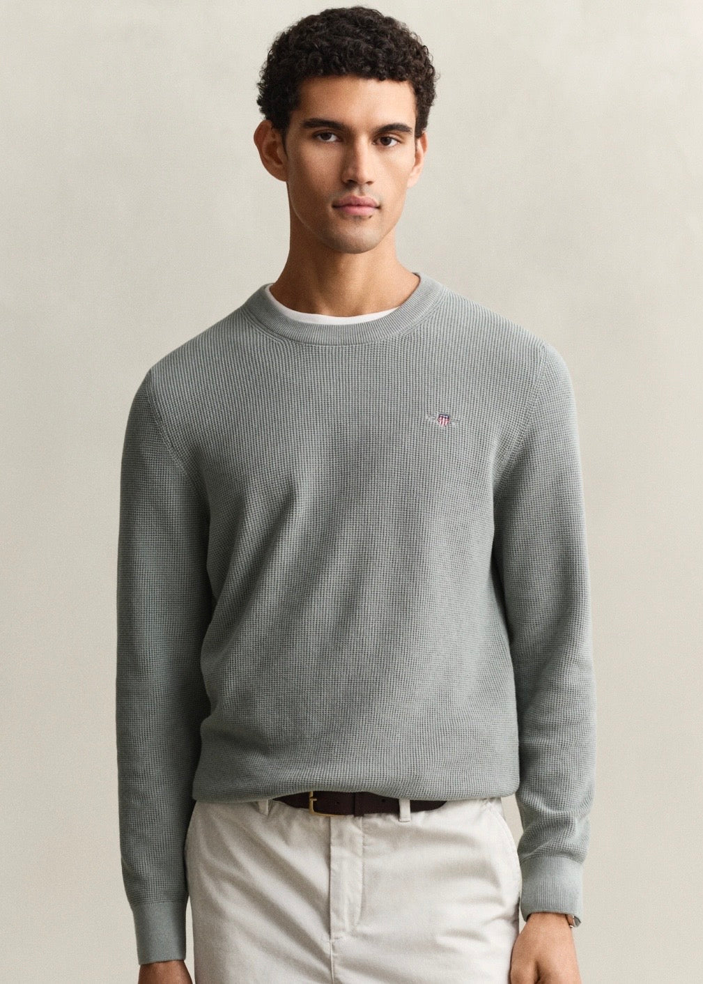Micro Textured Cotton C-neck Genser