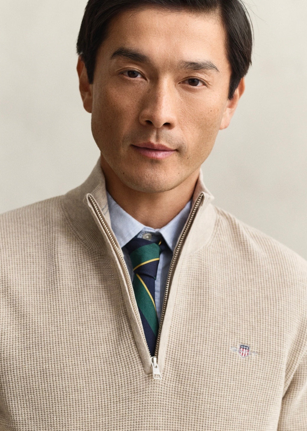 Micro Textured Cotton Half Zip Genser