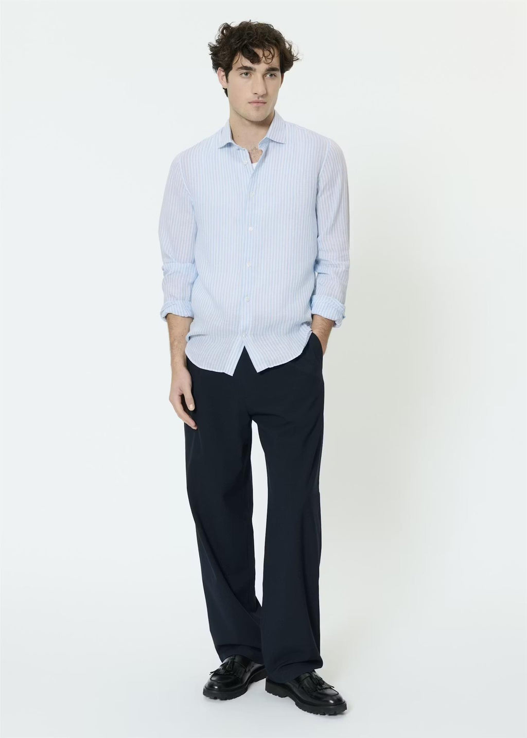 MAmarc Short Stripete Lin Skjorte