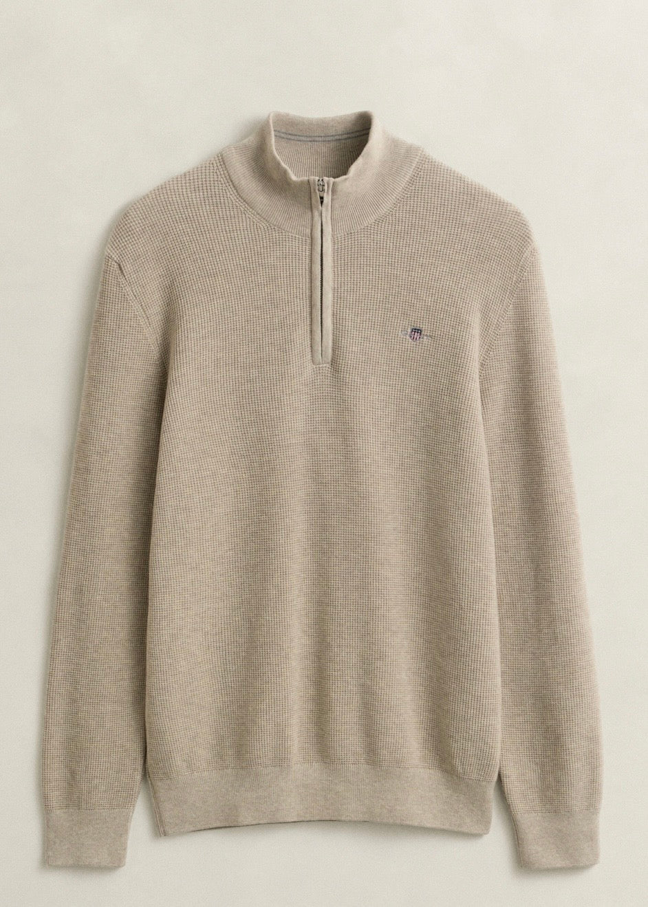 Micro Textured Cotton Half Zip Genser