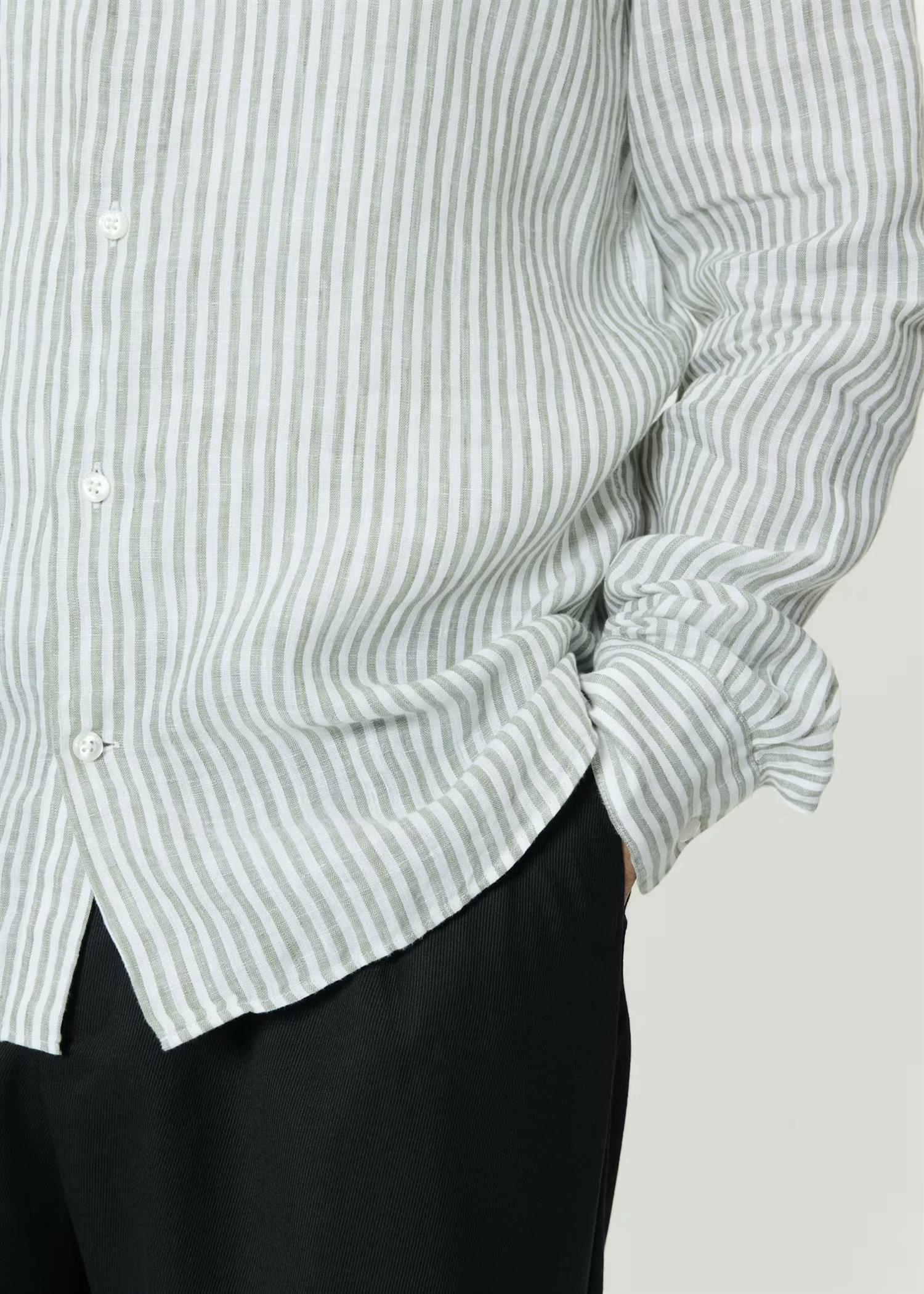 MAmarc Short Stripete Lin Skjorte