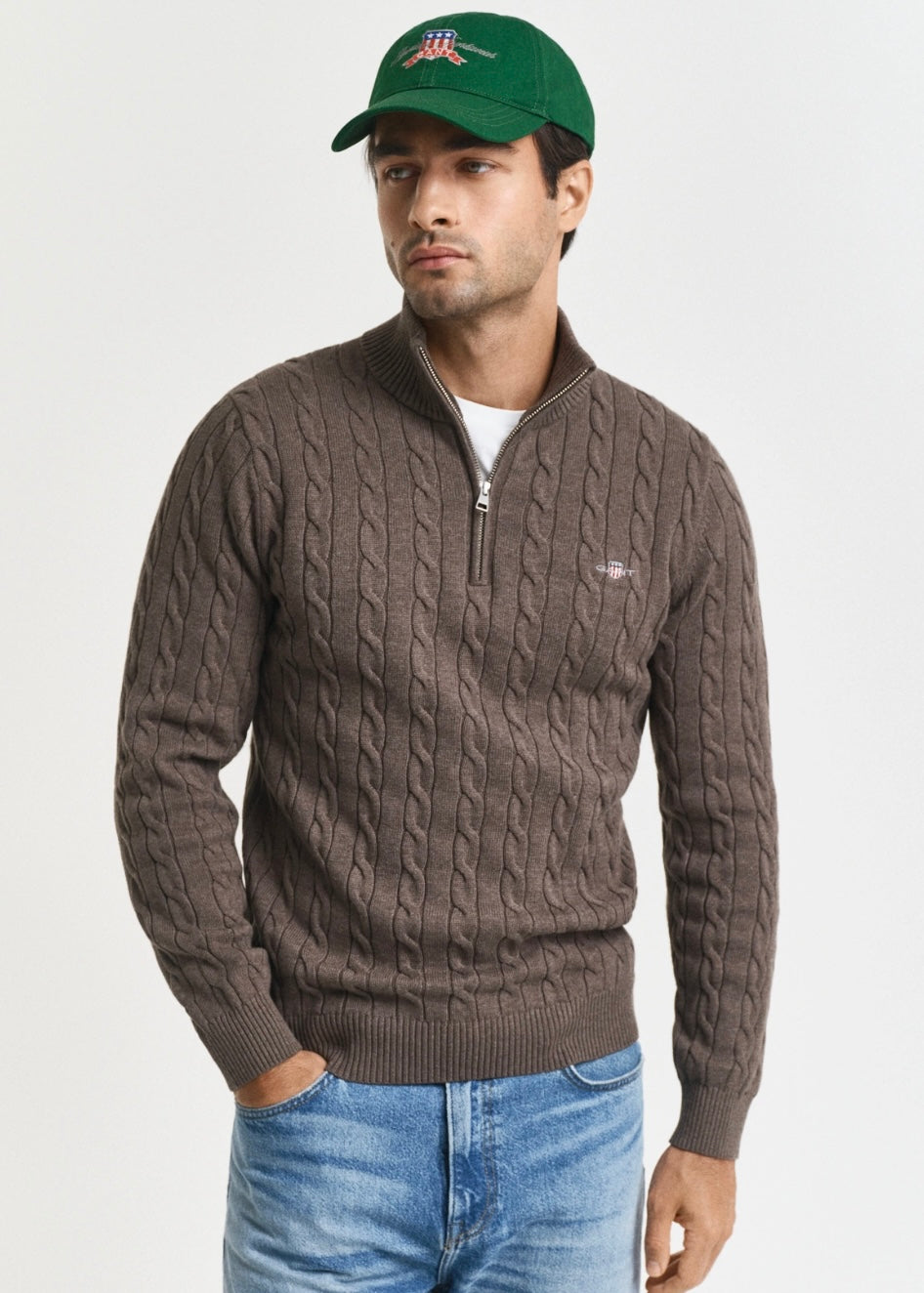 Cotton Cable Half Zip Genser