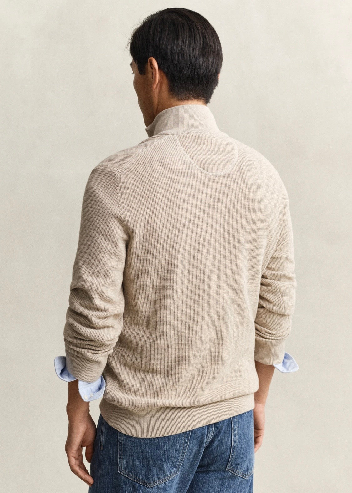 Micro Textured Cotton Half Zip Genser