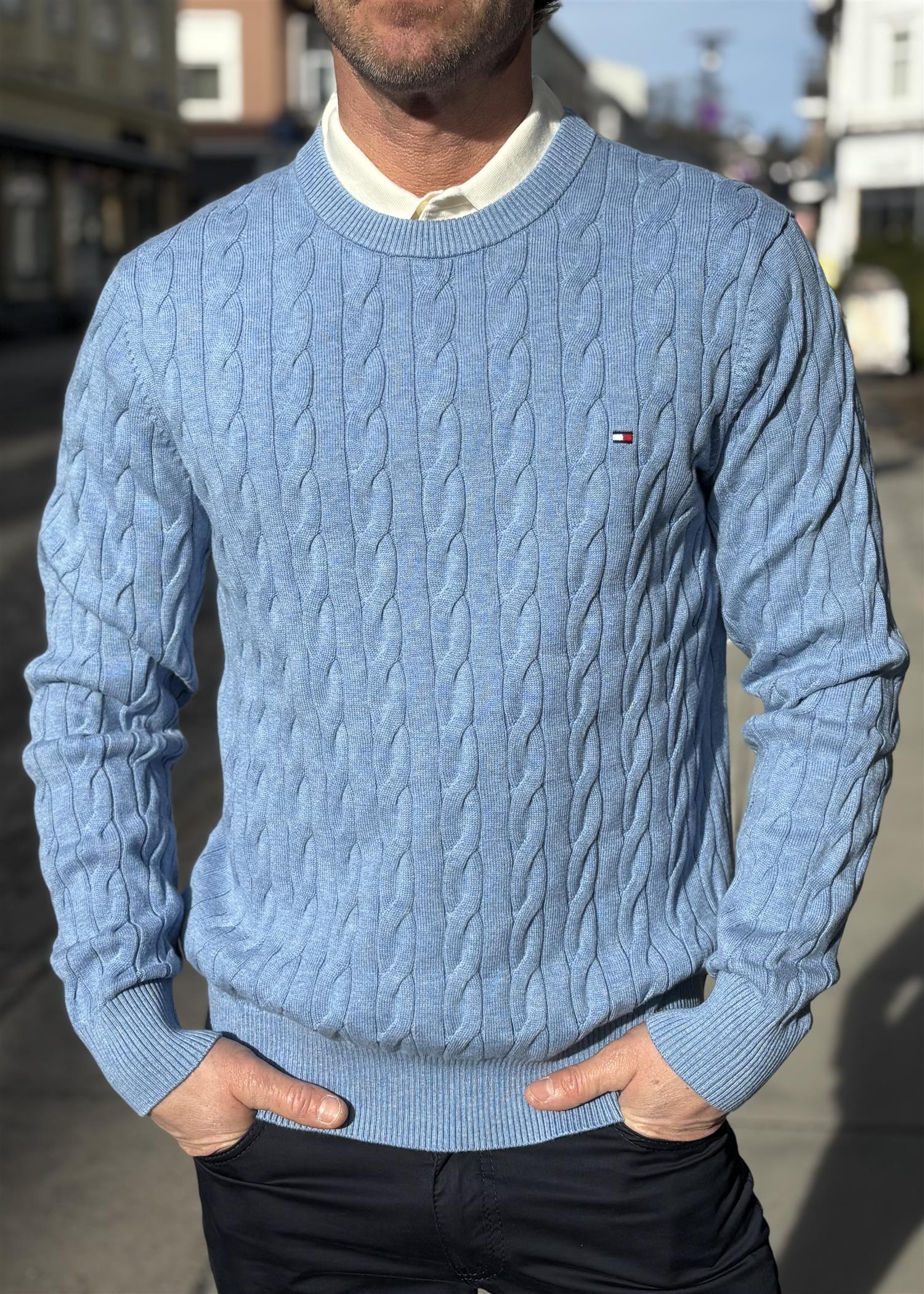 Classic Cotton Cable Crew Neck Genser